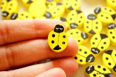 Yellow Ladybug Wood Beads x 10